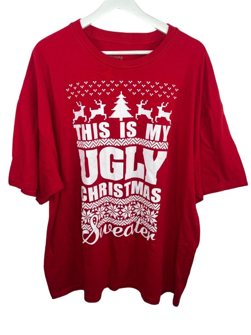 Mens 2X Red Christmas Graphic T Shirt Ugly Sweater Holiday Novelty Tee